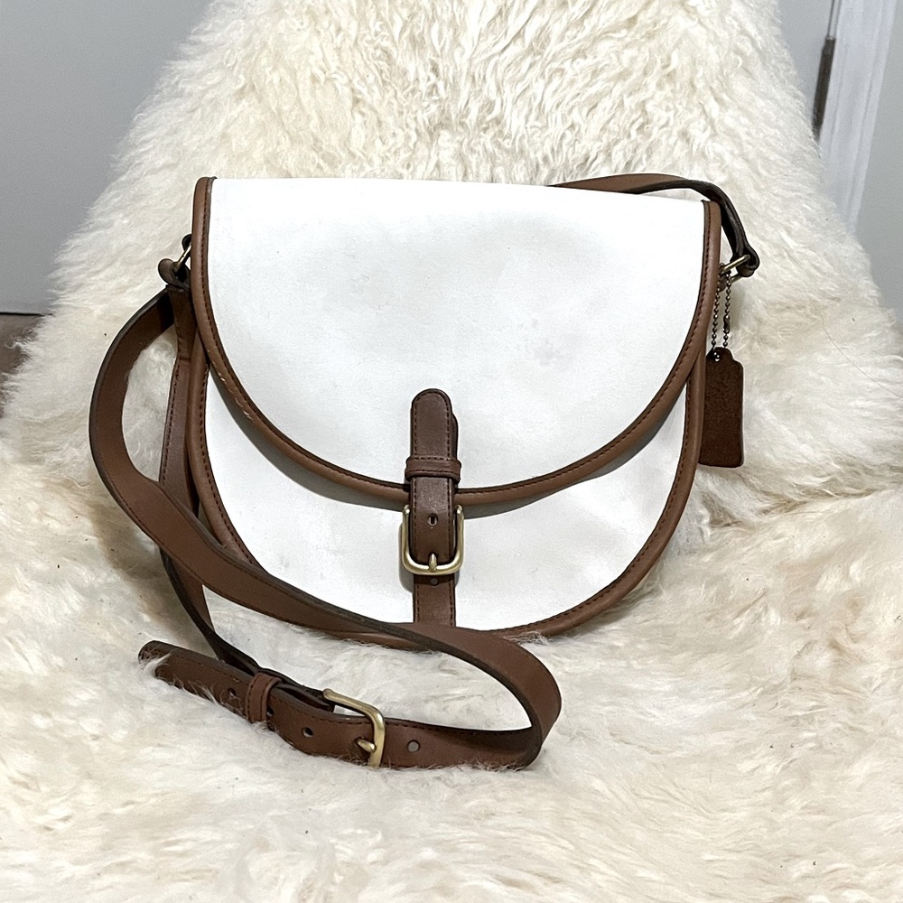 Vintage Coach White Spectator Crossbody Saddle Bag